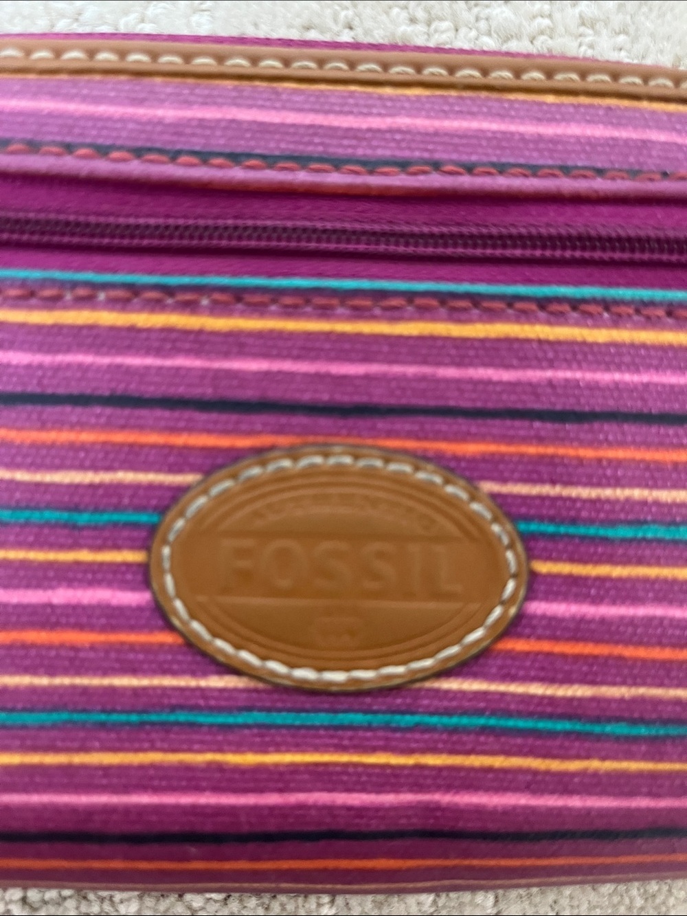 Fossil Multicolor Striped Zip-Around Wallet with Brown Trim - Picture 4 of 4